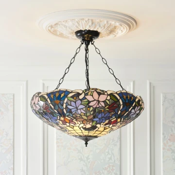 Endon 111887 - Tiffany-kroonluchter SULLIVAN aan ketting, 3× E27-fittingen, max. 10 W, 230 V, Ø 57 cm