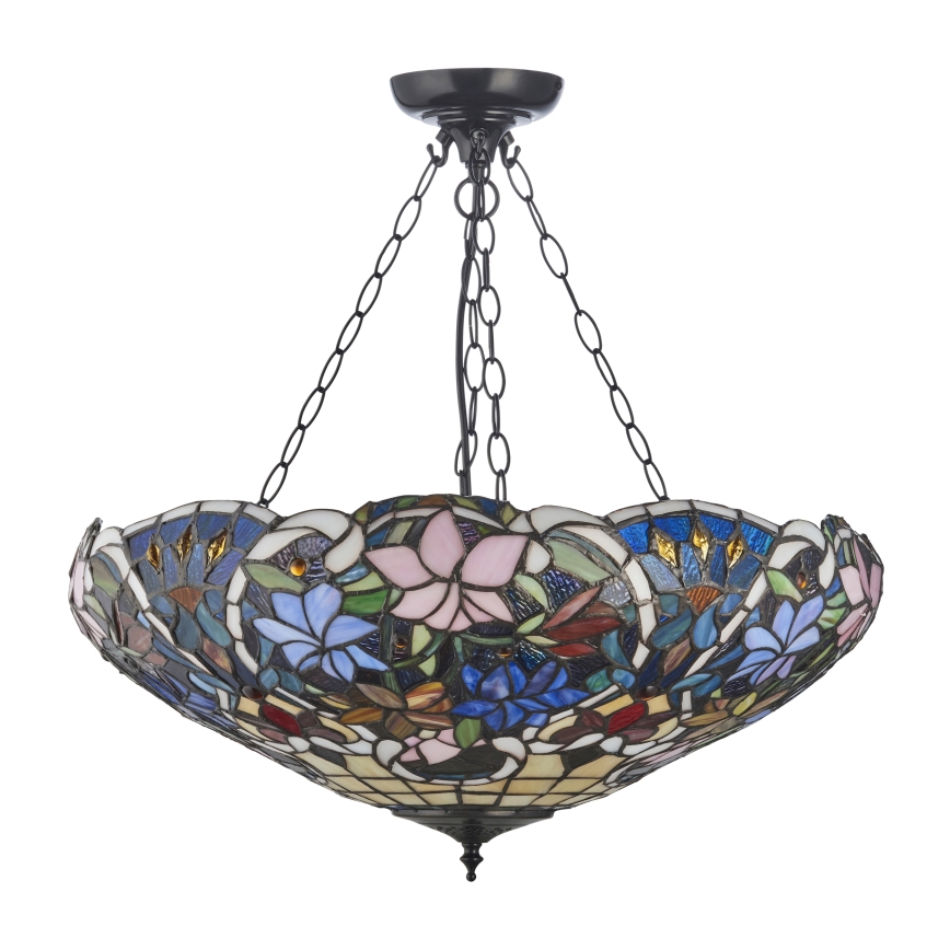 Endon 111887 - Tiffany-kroonluchter SULLIVAN aan ketting, 3× E27-fittingen, max. 10 W, 230 V, Ø 57 cm