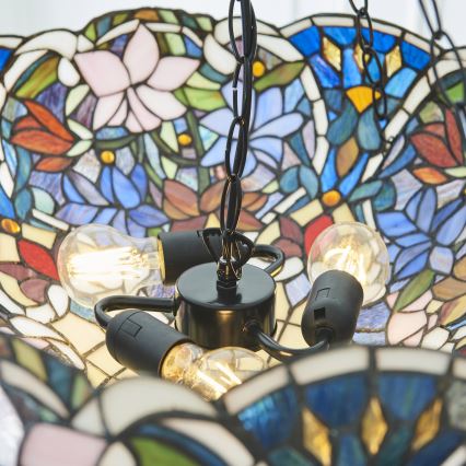 Endon 111887 - Tiffany-kroonluchter SULLIVAN aan ketting, 3× E27-fittingen, max. 10 W, 230 V, Ø 57 cm