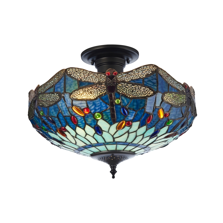 Endon 111897 - Tiffany DRAGONFLY plafonnière 3xE27/10W/230V Ø 41 cm