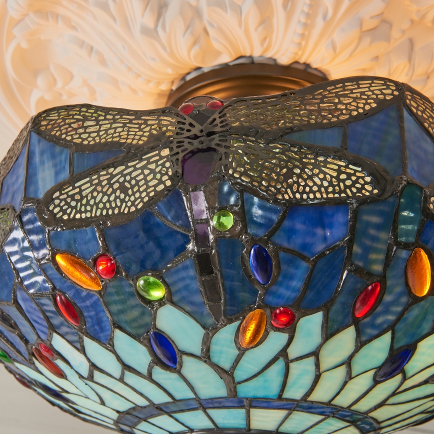 Endon 111897 - Tiffany DRAGONFLY plafonnière 3xE27/10W/230V Ø 41 cm