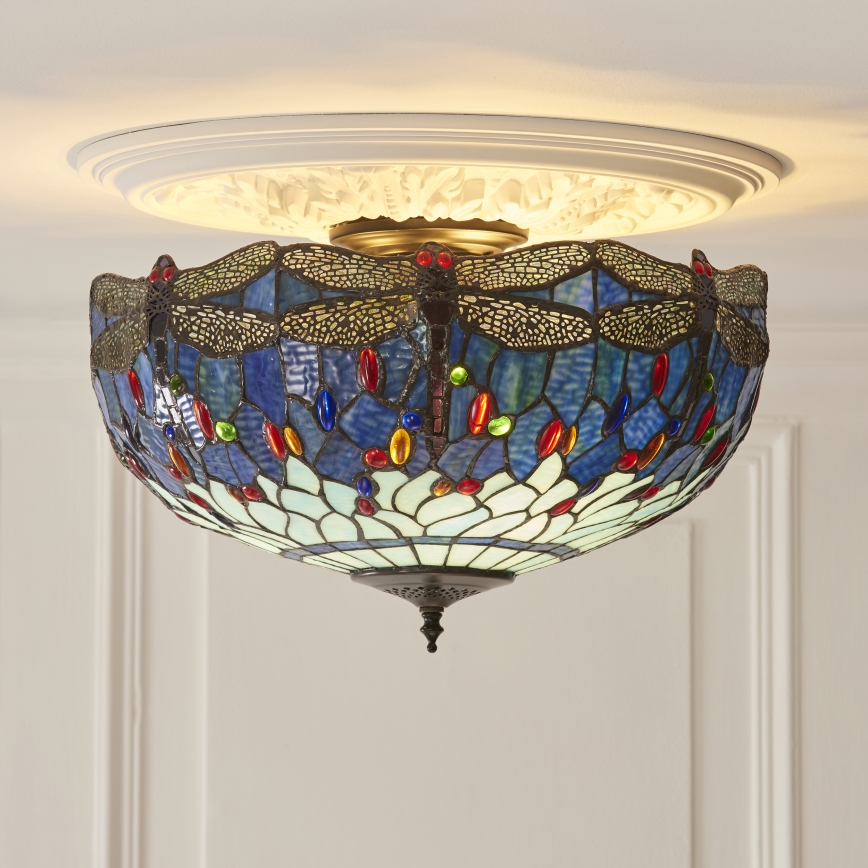 Endon 111899 - Plafondlamp Tiffany DRAGONFLY 3xE27/10W/230V pr. 50 cm