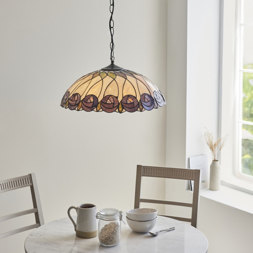 Endon 111985 - Tiffany HUTCHINSON kroonluchter aan ketting, 3xE27/10W/230V, Ø 50 cm