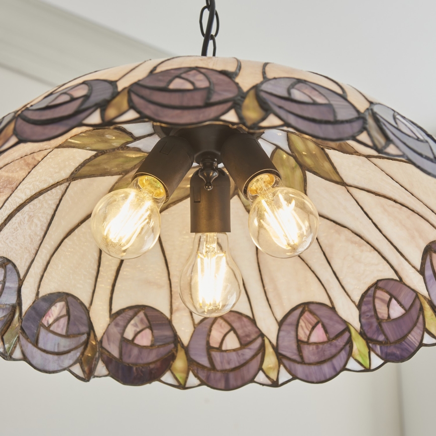 Endon 111985 - Tiffany HUTCHINSON kroonluchter aan ketting, 3xE27/10W/230V, Ø 50 cm