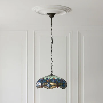 Endon 112195 - Kroonluchter aan ketting Tiffany DRAGONFLY 1xE27/60W/230V Ø 41 cm