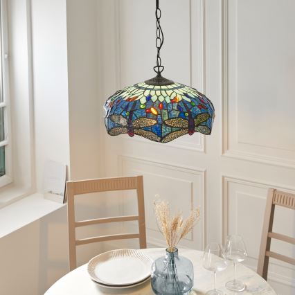 Endon 112195 - Kroonluchter aan ketting Tiffany DRAGONFLY 1xE27/60W/230V Ø 41 cm