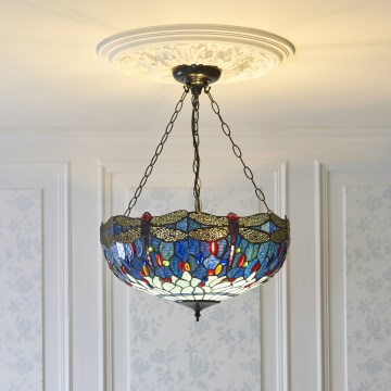 Endon 112250 - Kroonluchter aan ketting Tiffany DRAGONFLY 3xE27/60W/230V Ø 50 cm