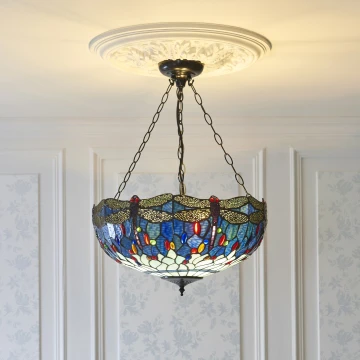 Endon 112250 - Kroonluchter aan ketting Tiffany DRAGONFLY 3xE27/60W/230V Ø 50 cm