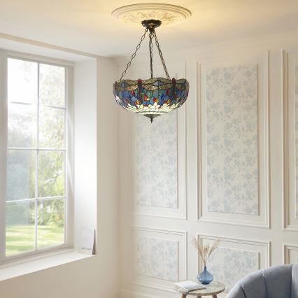 Endon 112250 - Kroonluchter aan ketting Tiffany DRAGONFLY 3xE27/60W/230V Ø 50 cm