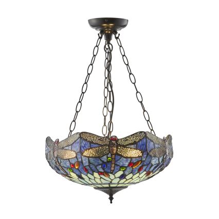Endon 112250 - Kroonluchter aan ketting Tiffany DRAGONFLY 3xE27/60W/230V Ø 50 cm