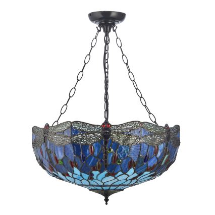 Endon 112250 - Kroonluchter aan ketting Tiffany DRAGONFLY 3xE27/60W/230V Ø 50 cm