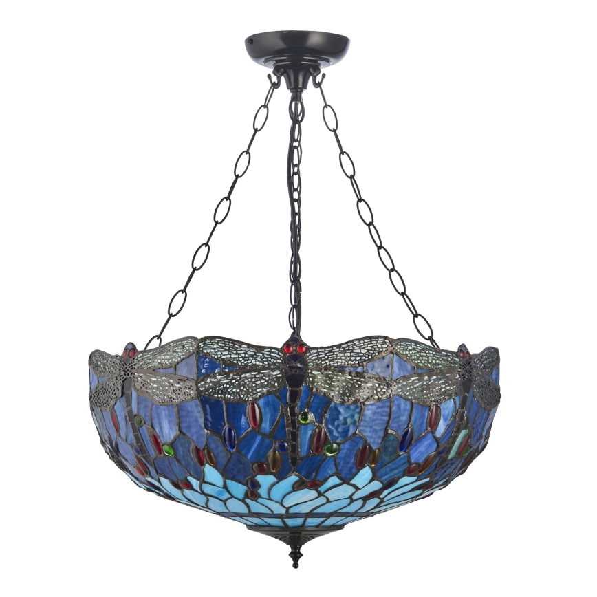 Endon 112250 - Kroonluchter aan ketting Tiffany DRAGONFLY 3xE27/60W/230V Ø 50 cm