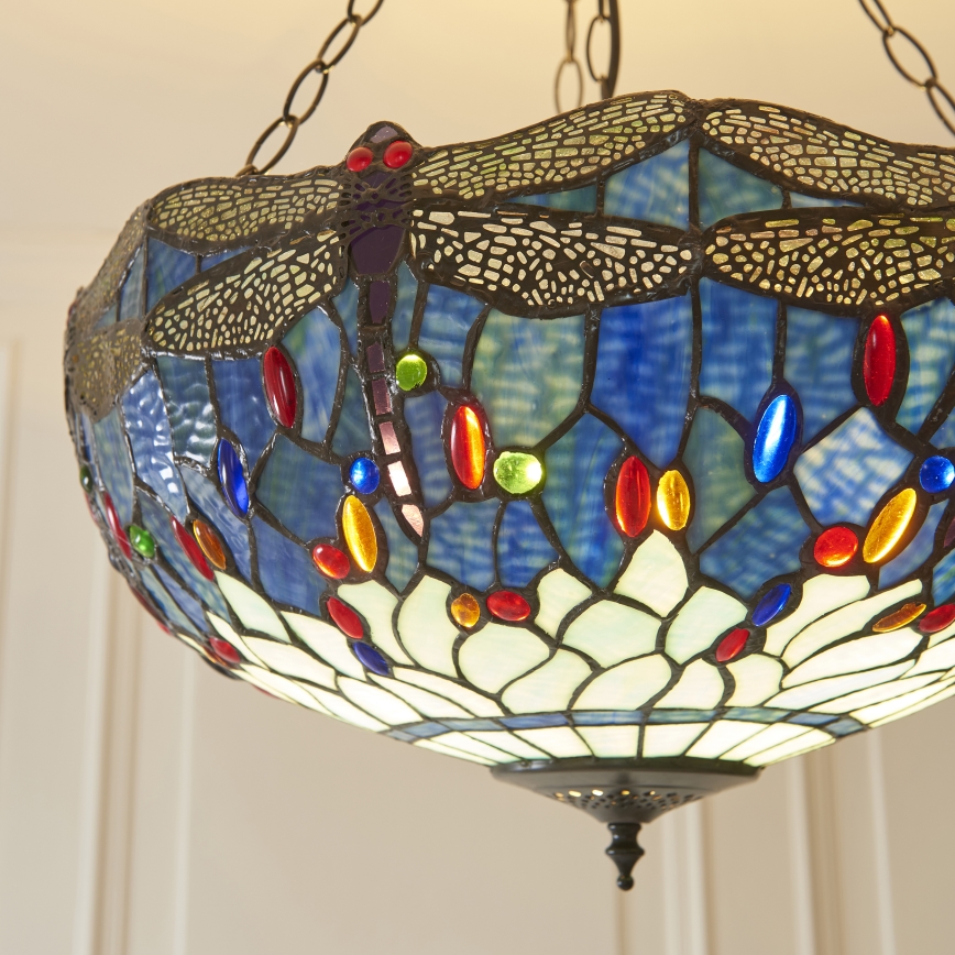 Endon 112250 - Kroonluchter aan ketting Tiffany DRAGONFLY 3xE27/60W/230V Ø 50 cm