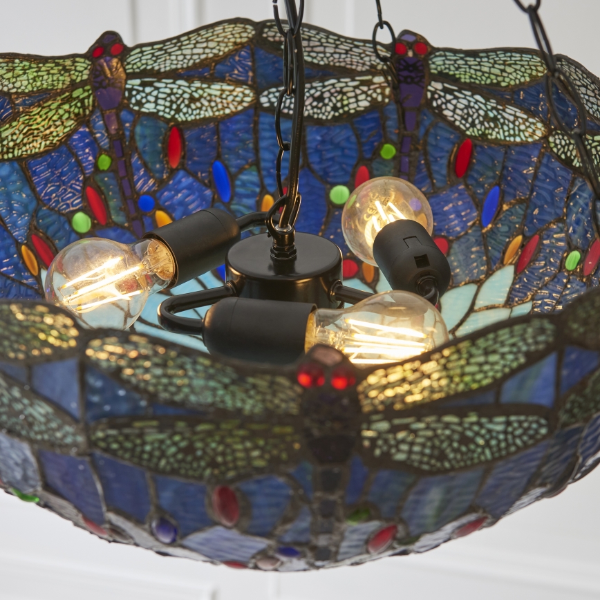 Endon 112250 - Kroonluchter aan ketting Tiffany DRAGONFLY 3xE27/60W/230V Ø 50 cm