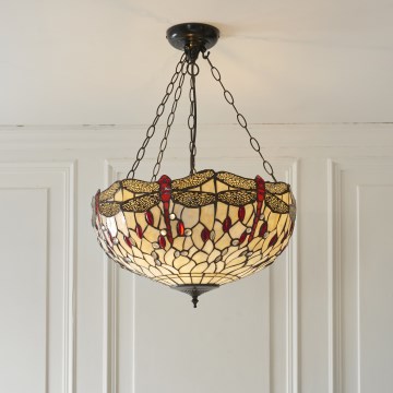 Endon 112251 - Tiffany DRAGONFLY kroonluchter aan ketting 3xE27/60W/230V Ø 50 cm