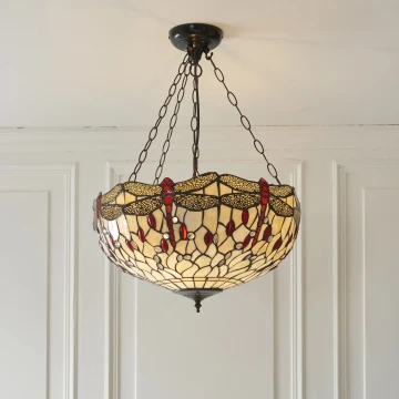 Endon 112251 - Tiffany DRAGONFLY kroonluchter aan ketting 3xE27/60W/230V Ø 50 cm