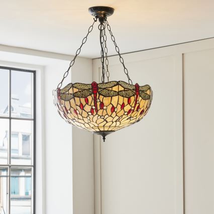 Endon 112251 - Tiffany DRAGONFLY kroonluchter aan ketting 3xE27/60W/230V Ø 50 cm