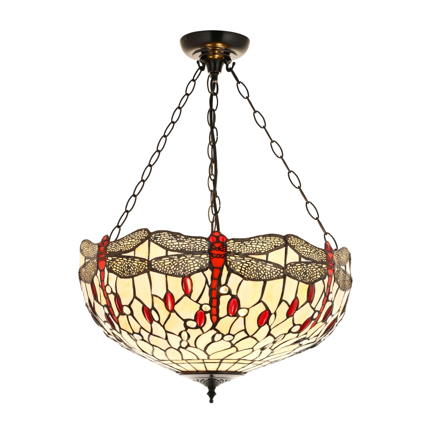 Endon 112251 - Tiffany DRAGONFLY kroonluchter aan ketting 3xE27/60W/230V Ø 50 cm