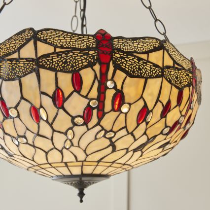 Endon 112251 - Tiffany DRAGONFLY kroonluchter aan ketting 3xE27/60W/230V Ø 50 cm