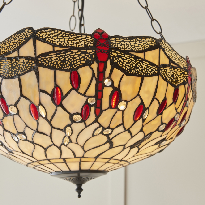 Endon 112251 - Tiffany DRAGONFLY kroonluchter aan ketting 3xE27/60W/230V Ø 50 cm