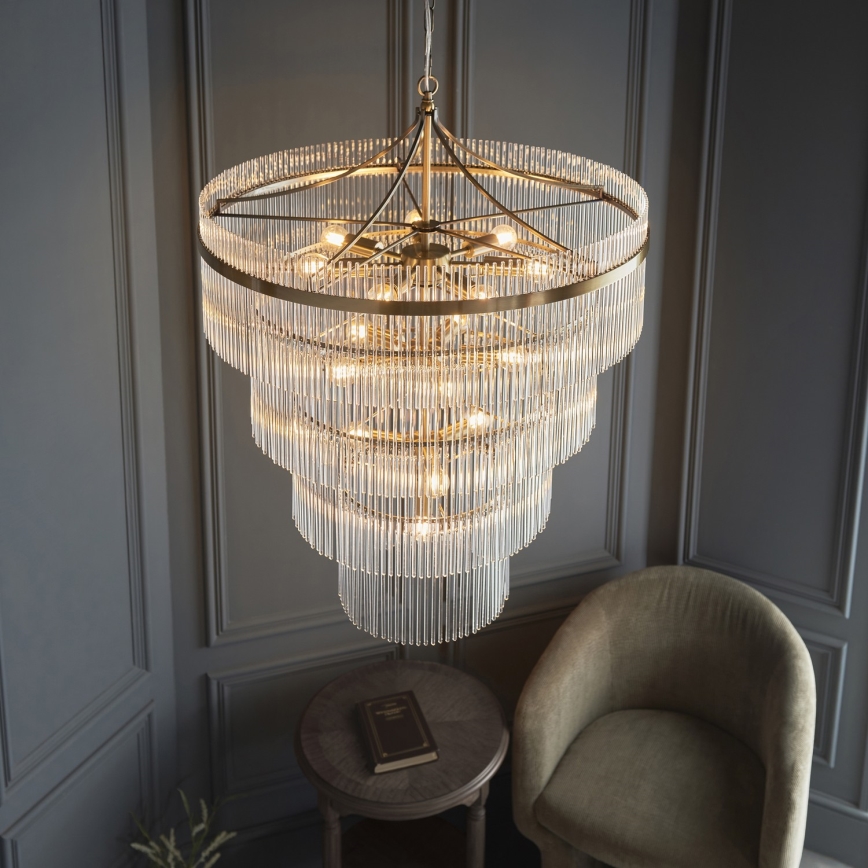 Endon 112576 - Hanglamp aan een ketting MARIETTA 16xE14/6W/230V messing/doorzichtig