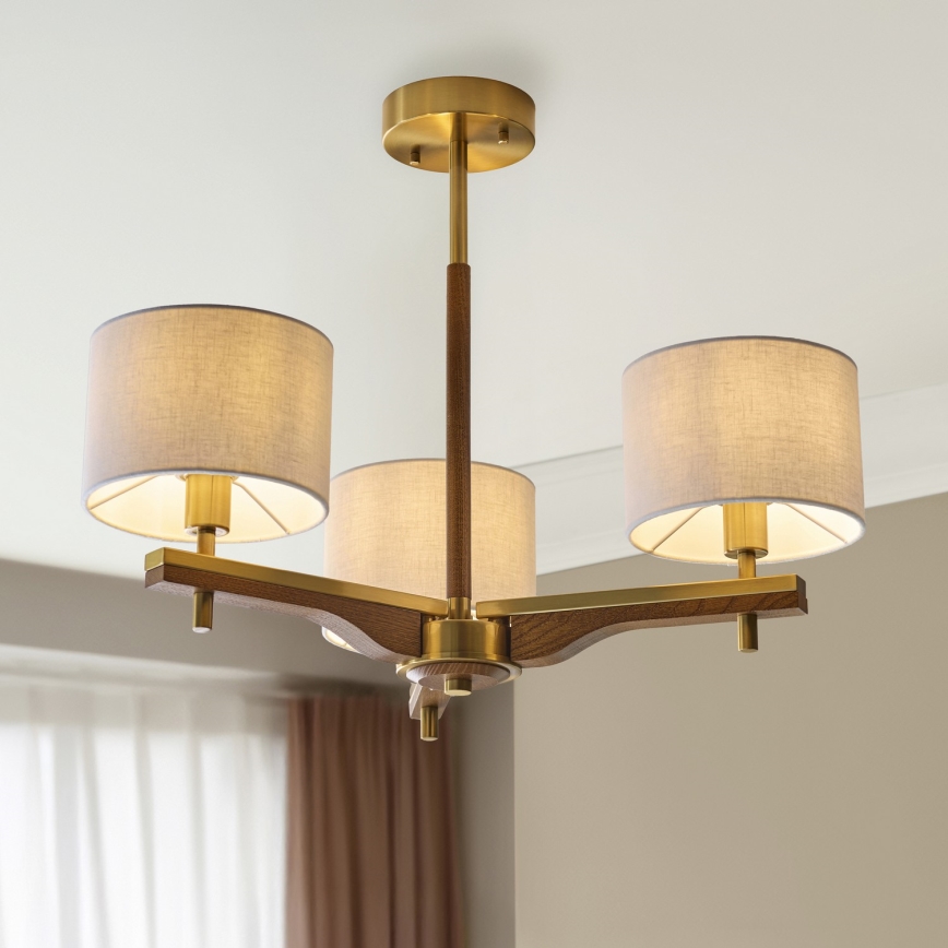 Endon 116993 - Hanglamp met stang HEATHCLIFF 3xE14/7W/230V messing/essenhout
