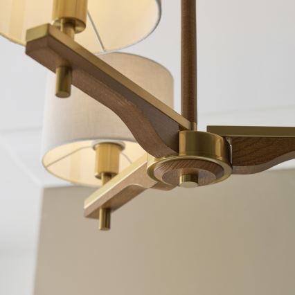 Endon 116993 - Hanglamp met stang HEATHCLIFF 3xE14/7W/230V messing/essenhout