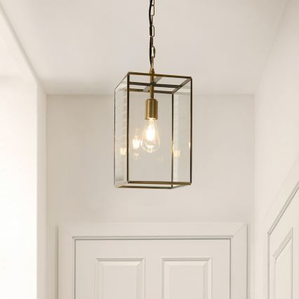 Endon 119141 - Kroonluchter aan ketting HAMMOND 1xE27/10W/230V 21,5x21,5 cm messing