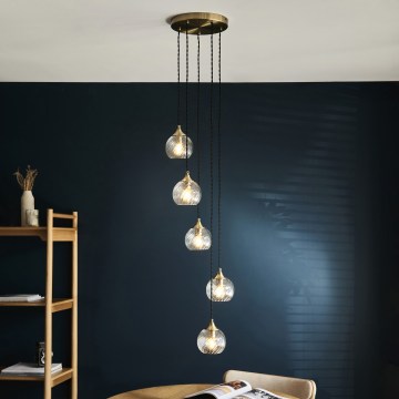 Endon 119435 - Stijlvolle ALLEGRA hanglamp aan kabel, 5xE14/7W/230V, messing