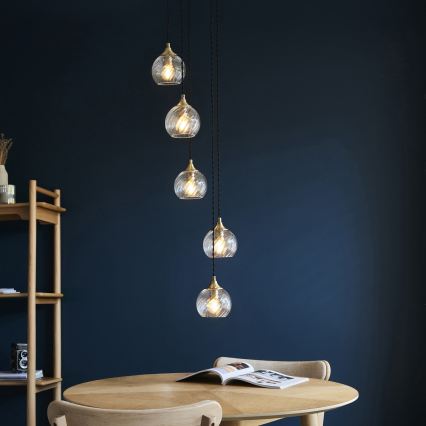 Endon 119435 - Stijlvolle ALLEGRA hanglamp aan kabel, 5xE14/7W/230V, messing