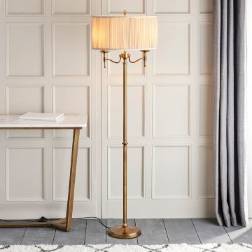 Endon 63620 - Vloerlamp STANFORD 2xE14/40W/230V messing/beige