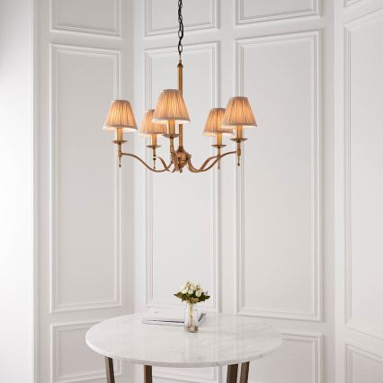 Endon 63627 - Kroonluchter aan ketting STANFORD 5xE14/40W/230V messing/beige