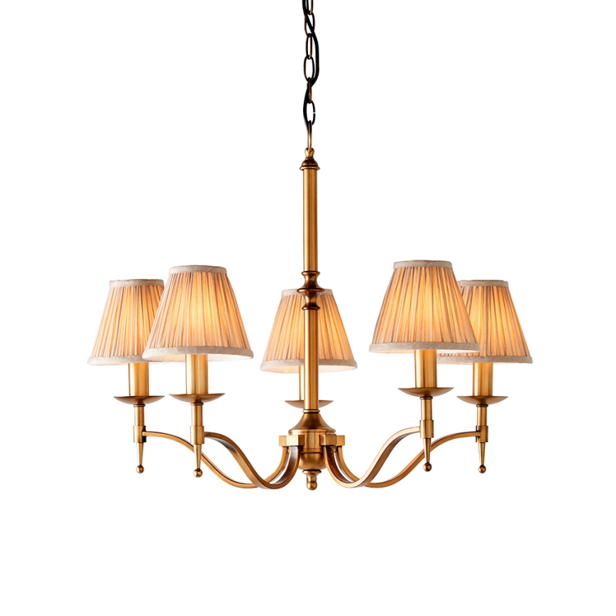 Endon 63627 - Kroonluchter aan ketting STANFORD 5xE14/40W/230V messing/beige