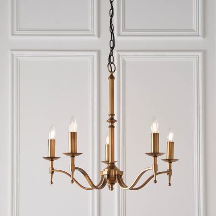 Endon 63627 - Kroonluchter aan ketting STANFORD 5xE14/40W/230V messing/beige