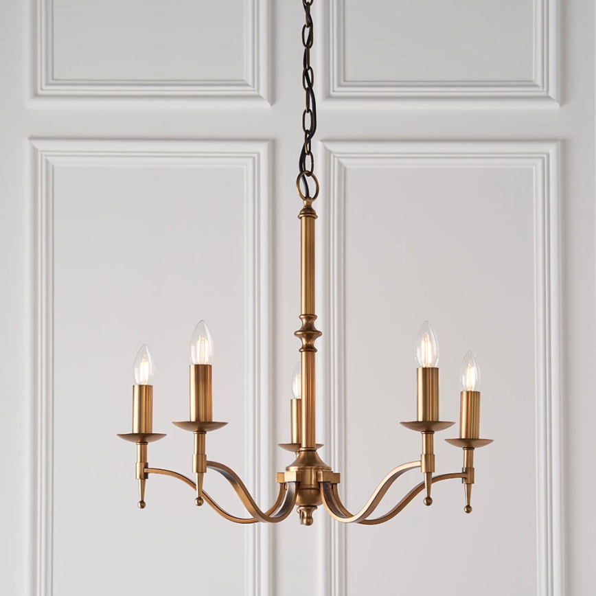 Endon 63627 - Kroonluchter aan ketting STANFORD 5xE14/40W/230V messing/beige