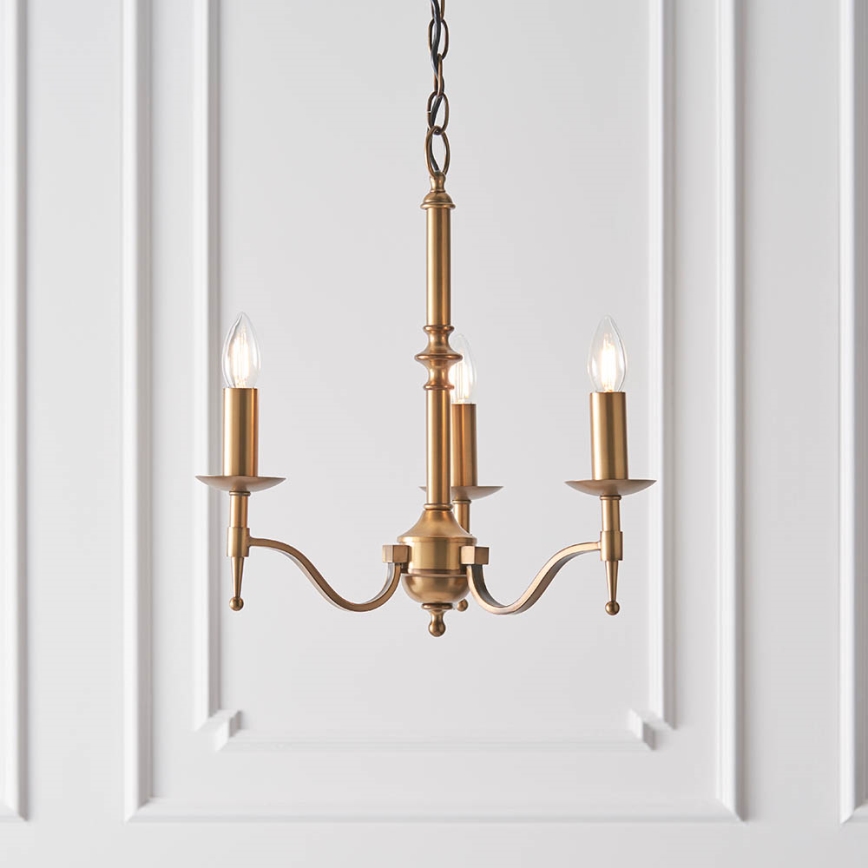 Endon 63628 - Kroonluchter aan ketting STANFORD 3xE14/40W/230V messing/beige