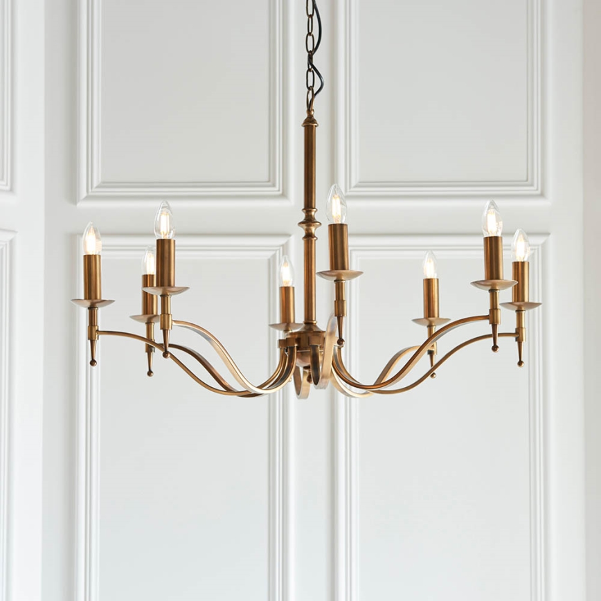Endon 63629 - Kroonluchter aan ketting STANFORD 8xE14/40W/230V messing/beige