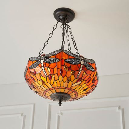 Endon 64076 - Kroonluchter aan ketting Tiffany DRAGONFLY 3xE27/60W/230V Ø 41 cm