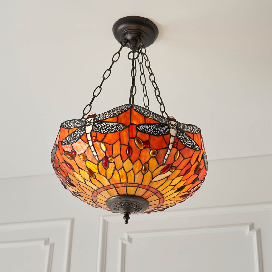 Endon 64076 - Kroonluchter aan ketting Tiffany DRAGONFLY 3xE27/60W/230V Ø 41 cm