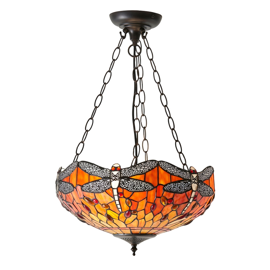 Endon 64076 - Kroonluchter aan ketting Tiffany DRAGONFLY 3xE27/60W/230V Ø 41 cm