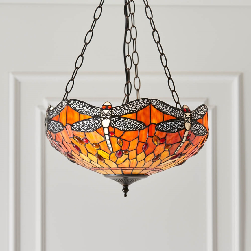 Endon 64076 - Kroonluchter aan ketting Tiffany DRAGONFLY 3xE27/60W/230V Ø 41 cm