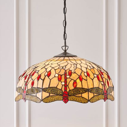 Endon 64079 - Tiffany-kroonluchter met ketting DRAGONFLY, 3x E27/60W/230V, Ø 50 cm