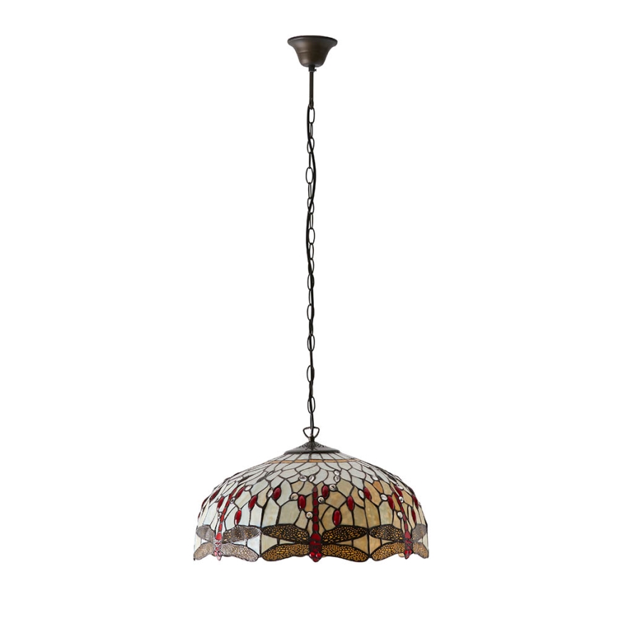 Endon 64079 - Tiffany-kroonluchter met ketting DRAGONFLY, 3x E27/60W/230V, Ø 50 cm