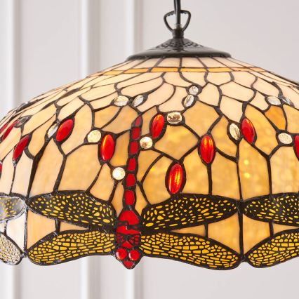 Endon 64079 - Tiffany-kroonluchter met ketting DRAGONFLY, 3x E27/60W/230V, Ø 50 cm