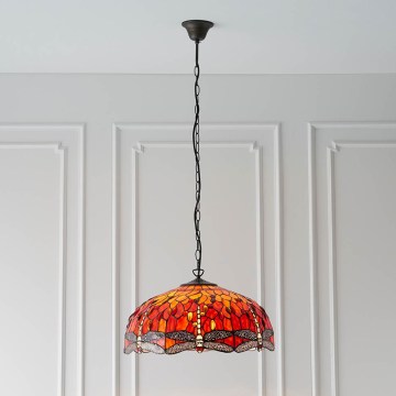 Endon 64082 - Kroonluchter aan ketting Tiffany DRAGONFLY 3xE27/60W/230V Ø 50 cm
