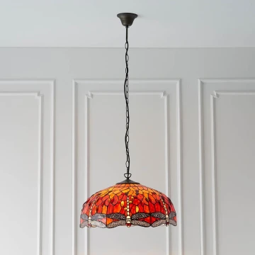 Endon 64082 - Kroonluchter aan ketting Tiffany DRAGONFLY 3xE27/60W/230V Ø 50 cm