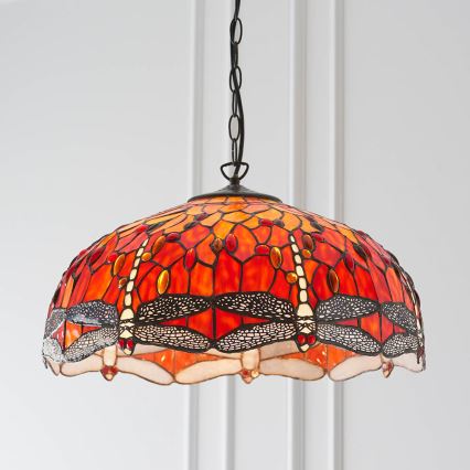 Endon 64082 - Kroonluchter aan ketting Tiffany DRAGONFLY 3xE27/60W/230V Ø 50 cm