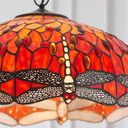 Endon 64082 - Kroonluchter aan ketting Tiffany DRAGONFLY 3xE27/60W/230V Ø 50 cm
