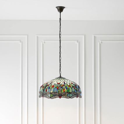 Endon 66148 - Kroonluchter aan ketting Tiffany DRAGONFLY 3xE27/60W/230V Ø 50 cm