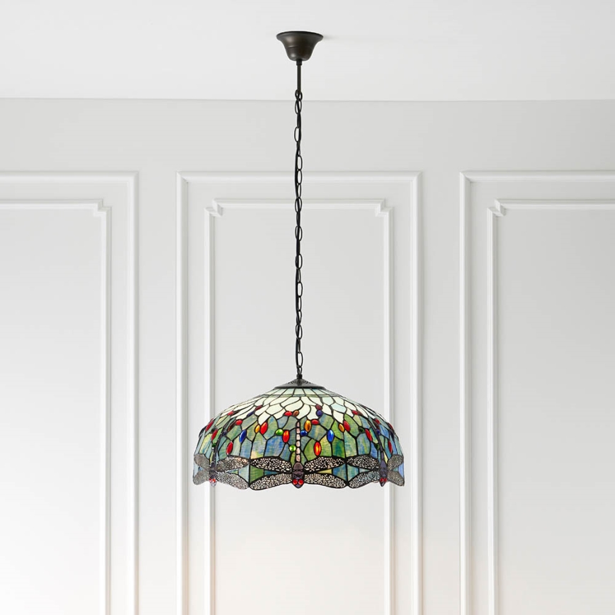 Endon 66148 - Kroonluchter aan ketting Tiffany DRAGONFLY 3xE27/60W/230V Ø 50 cm